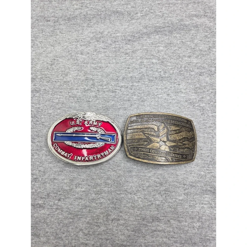 Lot of 2 Vintage US Army Disabled Veteran Red White Blue Brass Belt Buckles